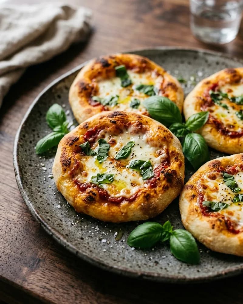 Pizzetas caseras con muzzarella y albahaca