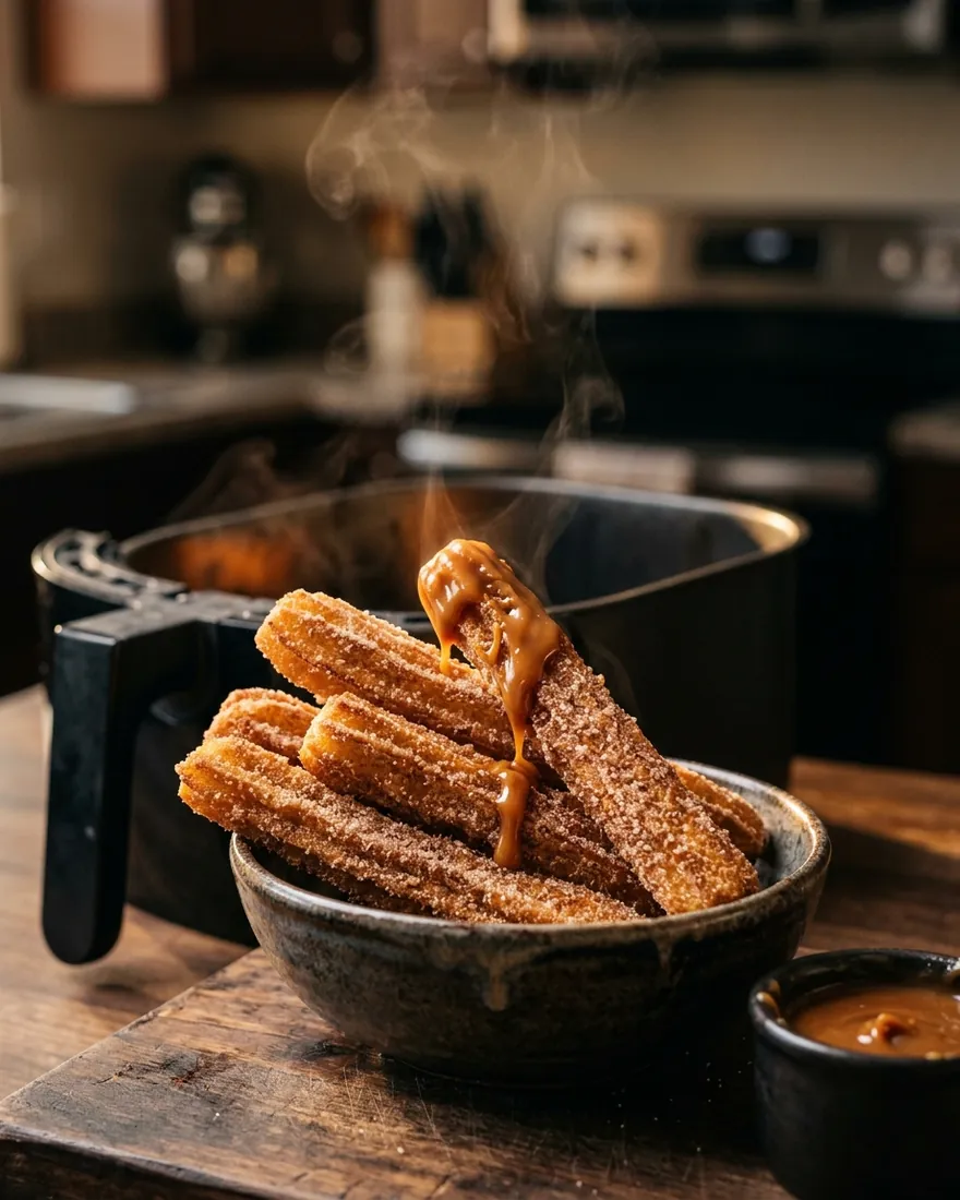 Churros con azúcar y canela rellenos de dulce de leche