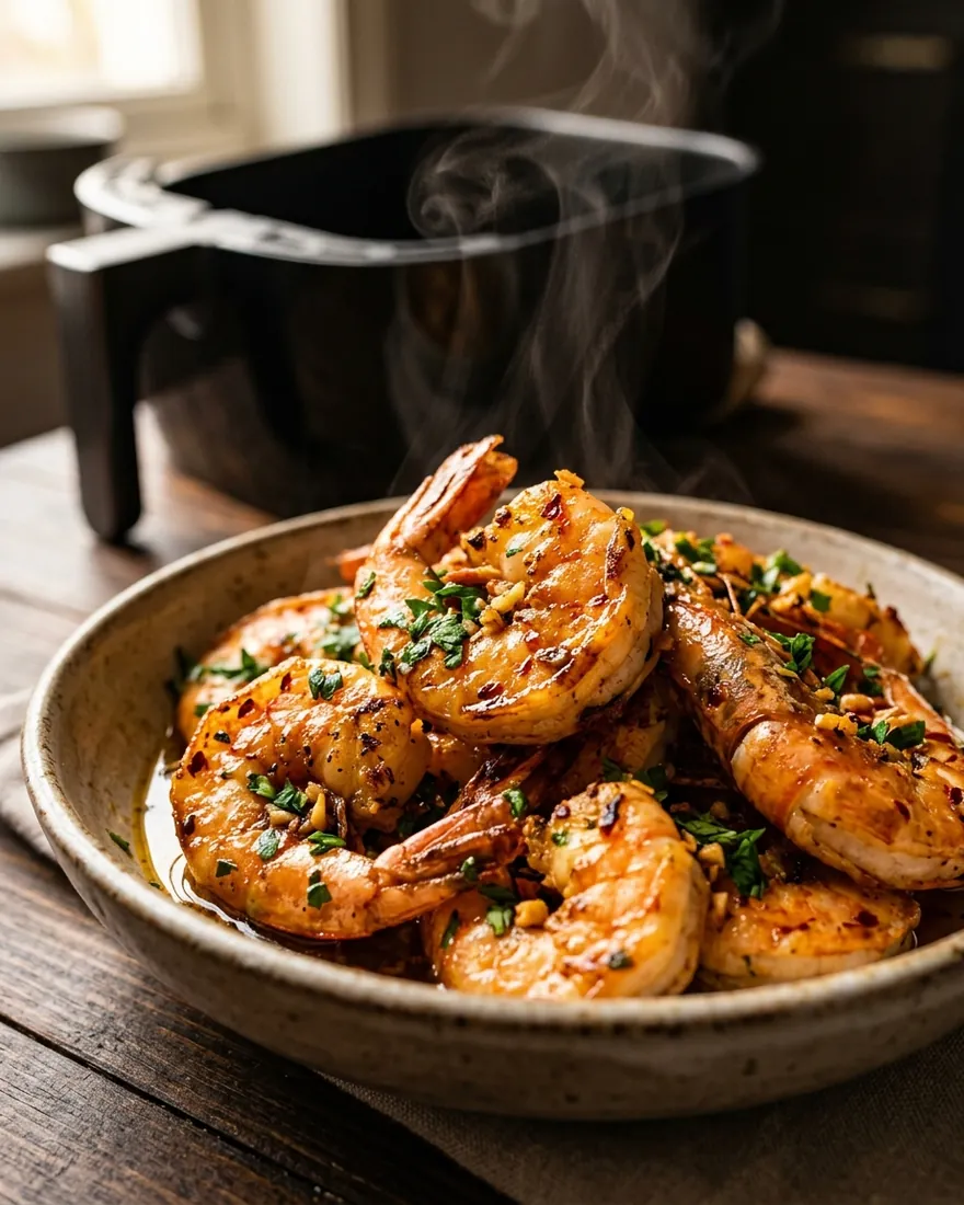 Langostinos al ajillo con perejil y ají molido